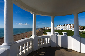 View from a colonnade in the grounds of the De la Warr Pavillion