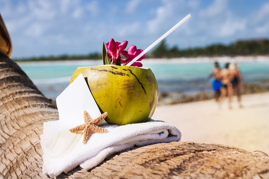 Caribbean paradise beach coconuts cocktail