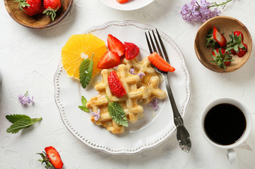 breakfast coffee  with waffles