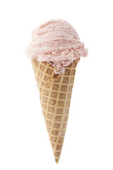 creamy strawberry ice cream in a cone