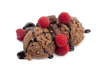 chocolate soft serve ice cream with american red raspberries