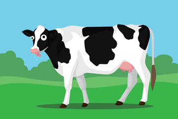 mad cow illustration on bush with funny expression and eyes