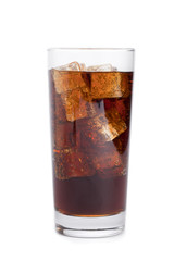 a glass of cola with ice