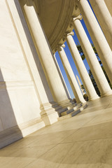 Colossal circular colonnaded Ionic columns around the perimeter of the Thomas Jefferson Memorial,...