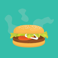hamburger single isolated still warm with vector and flat style illustration