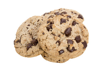 Chocolate chip cookies isolated on white background