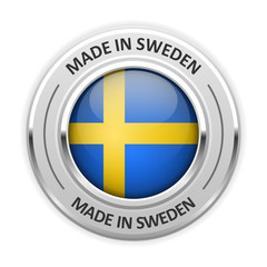 Silver medal Made in Sweden with flag