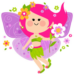 Spring fairy princess with butterfly wings. Vector illustration