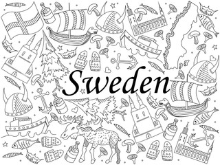 Obraz premium Sweden coloring book vector illustration
