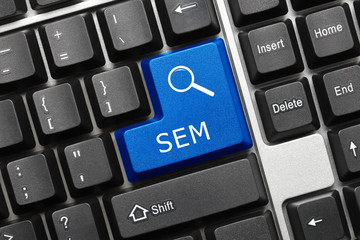 Conceptual keyboard - SEM (blue key with magnifying glass symbol