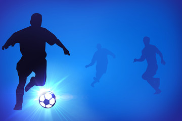 Fototapeta na wymiar Silhouettes of footballers on the blue background