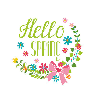 Spring season.Lettering Hello spring,flower wreath