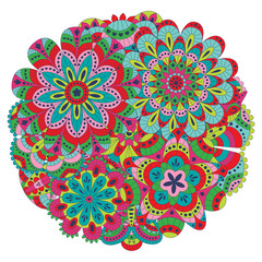 Floral background made of many mandalas. Round shape. Good for weddings, invitation cards, birthdays, etc. Creative hand drawn elements. Vector illustration.