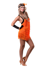 Disco dancer showing some movements against isolated white