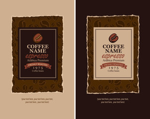 design labels for coffee with packaging of coffee beans