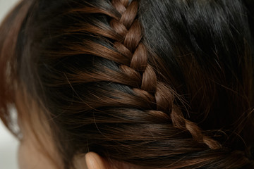 closeup hairstyle weave braid on hair woman