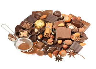 Delicious chocolates isolated on white background