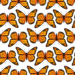 Fototapeta na wymiar Seamless pattern with monarch butterflies
