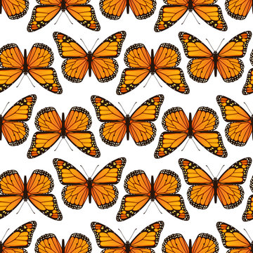 Seamless pattern with monarch butterflies