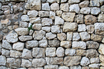 Close view of an excavated archeological wall in the Pool of Bethesda and Byzantine Church.  Located in the Muslim Quarter in Old Jerusalem, Israel on the path of the Beth Zeta Valley.