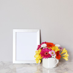 Silver frame with text space and flower decoration