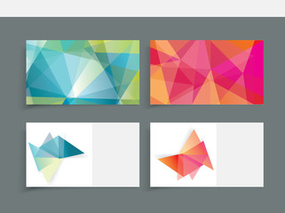 Modern business card template with faceted 3d crystal shapes.