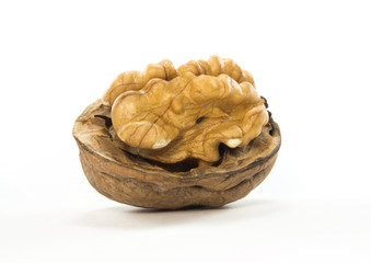 Walnuts on a white background
