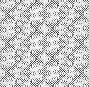 Vector seamless texture. Modern abstract background. Monochrome repeating pattern of curved stripes.