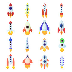 Rocket icons set, cartoon style