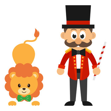 circus man and circus lion