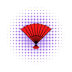 Red open hand fan icon, comics style 
