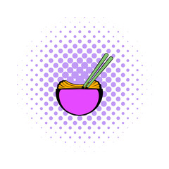 Bowl of rice with chopsticks icon, comics style