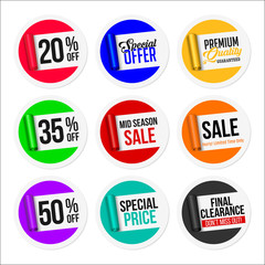 Promotional Colorful Sale Stickers Collection. Torn Paper.