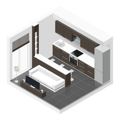 Studio apartment isometric icon set