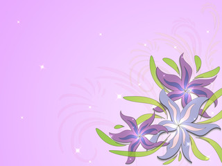Lilac background with flowers and floral ornaments, vector illustration