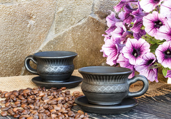 cup of coffee on wooden table