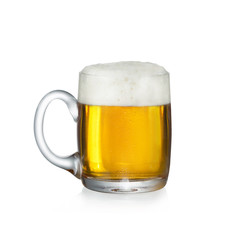 one mug fuul of fresh beer on white background with cut path