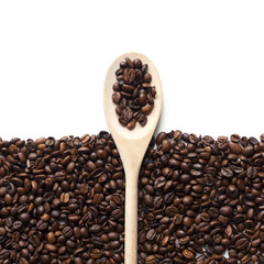 Coffee beans frame background  with wooden spoon