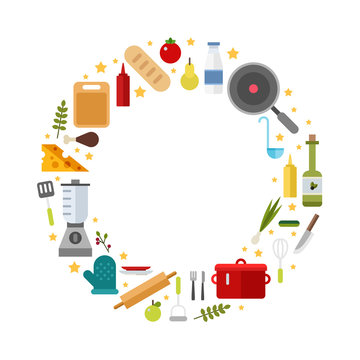 Cooking Icons in the Shape of Circle. Vector Illustration in Flat Design Style for Web Banners or Promotional Materials