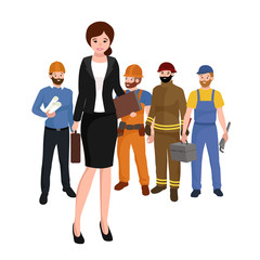 Obraz premium business woman in costume, files and case, office worker team