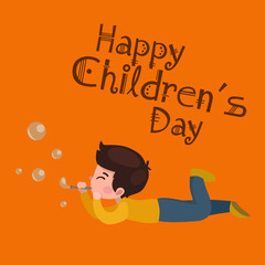 Vector illustration kids playing, greeting card happy childrens day background