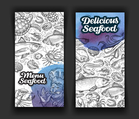 seafood. template design menu restaurant, diner. hand drawn food