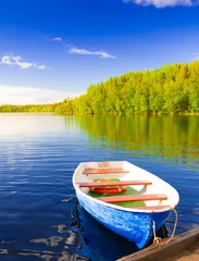 Foto op Canvas Solovki.  landscape lake wooden boat day! © erainbow