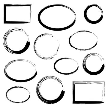 Grunge frames set, black isolated on white background, vector illustration.