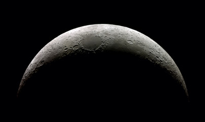 High detail Waxing Crescent Moon (15,4% illuminated) taken with SkyWatcher Mak127/1.500@3.000mm & Astrolumina alccd5l-IIc Camera. Mosaic of 14 frames.