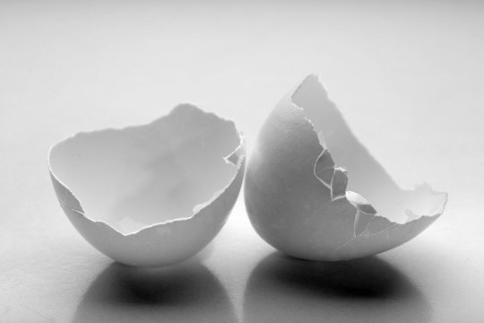 Cracked egg shell isolated on white
