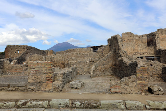 The ruins of the ancient Italian city of Pompeii, destroyed by the eruption of Vesuvius. Province of Naples