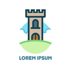 Emblem with Medieval Castle. Vector Illustration isolated on white background.