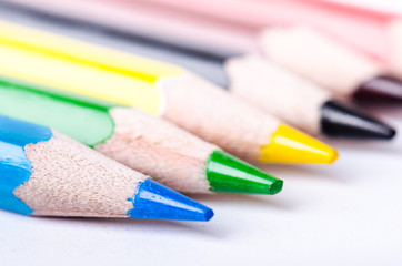 Colour pencil isolated on a white background. Lines of pencils. Education concept. Lots of asorted color pencils. Color palette.