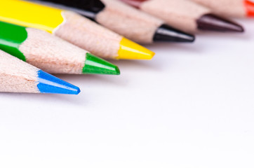 Colour pencil isolated on a white background. Lines of pencils. Education concept. Lots of asorted color pencils. Color palette.